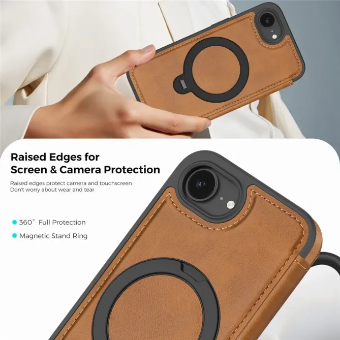 Housse iPhone 17e / 16e MagSafe avec Anneau Rotatif et RFID