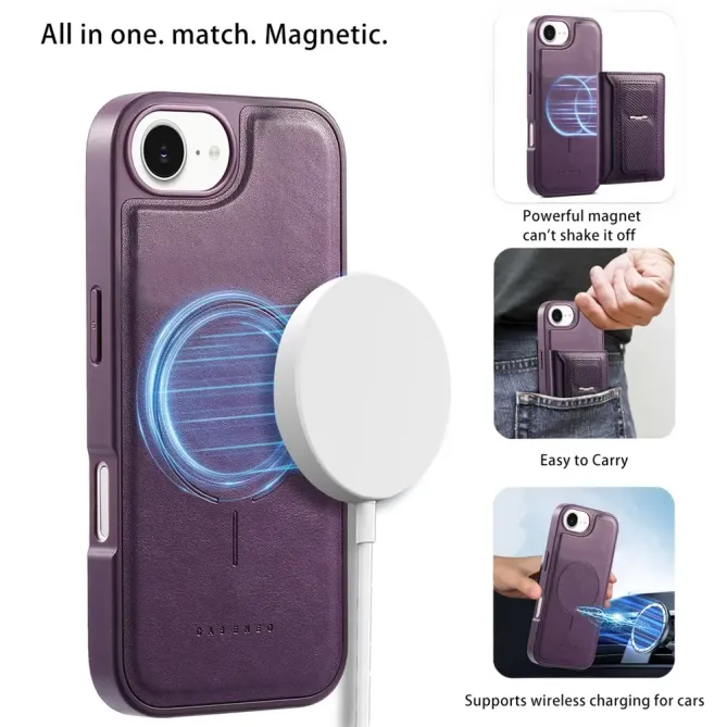 Coque iPhone 17e / 16e Magnétique Détachable avec Porte-Cartes et Support