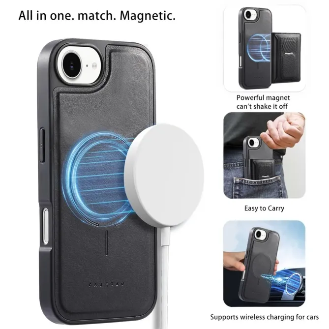 Coque iPhone 17e / 16e Magnétique Détachable avec Porte-Cartes et Support