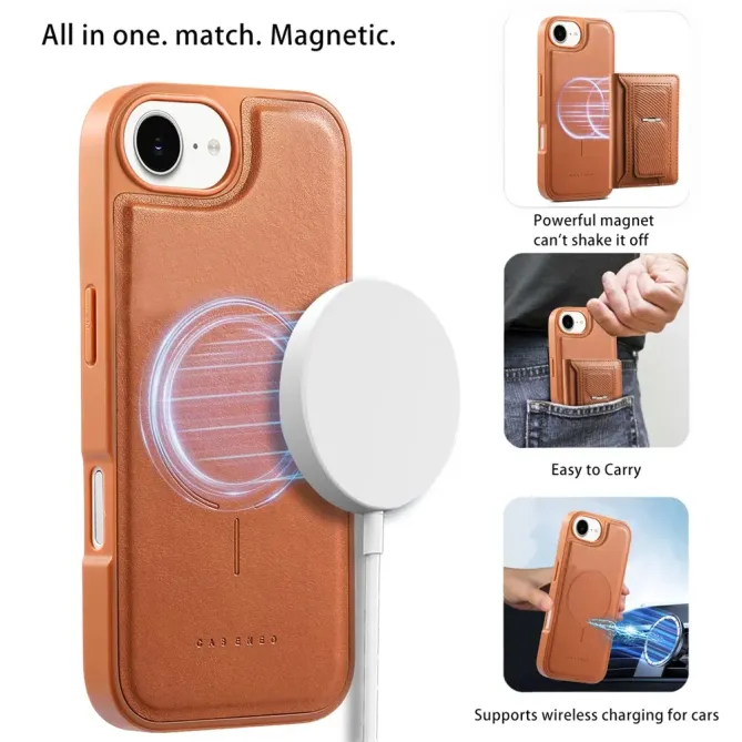 Coque iPhone 17e / 16e Magnétique Détachable avec Porte-Cartes et Support