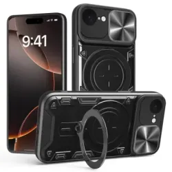 Coque iPhone 17e / 16e Armor avec Cache Caméra et Support Rotatif