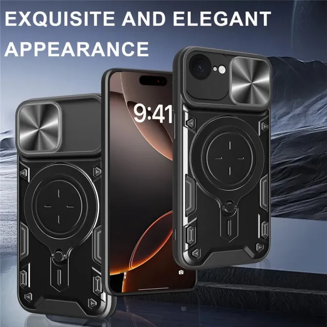 Coque iPhone 17e / 16e Armor avec Cache Caméra et Support Rotatif