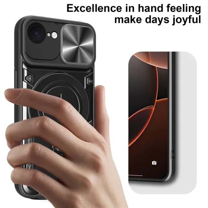 Coque iPhone 17e / 16e Armor avec Cache Caméra et Support Rotatif