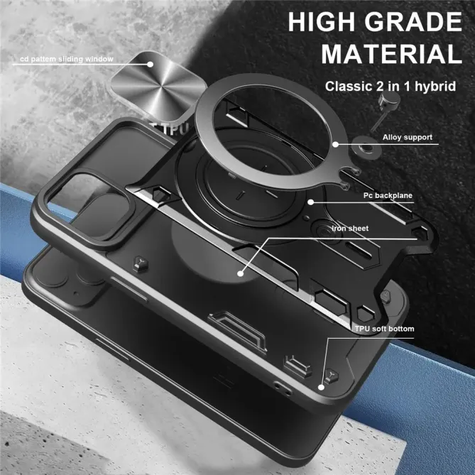 Coque iPhone 17e / 16e Armor avec Cache Caméra et Support Rotatif
