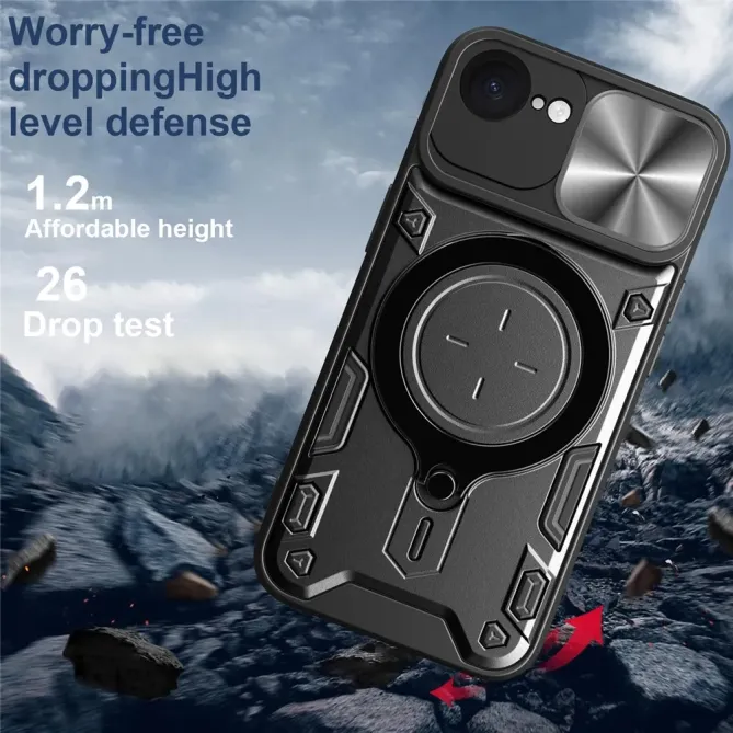 Coque iPhone 17e / 16e Armor avec Cache Caméra et Support Rotatif