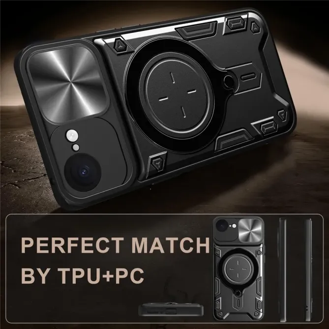 Coque iPhone 17e / 16e Armor avec Cache Caméra et Support Rotatif