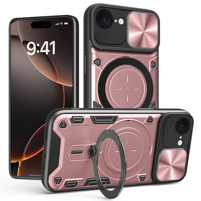 Coque iPhone 17e / 16e Armor avec Cache Caméra et Support Rotatif