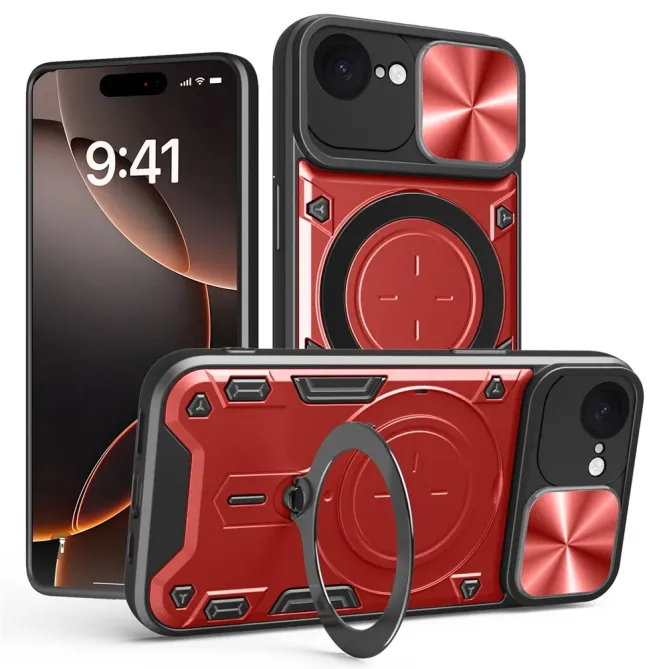 Coque iPhone 17e / 16e Armor avec Cache Caméra et Support Rotatif