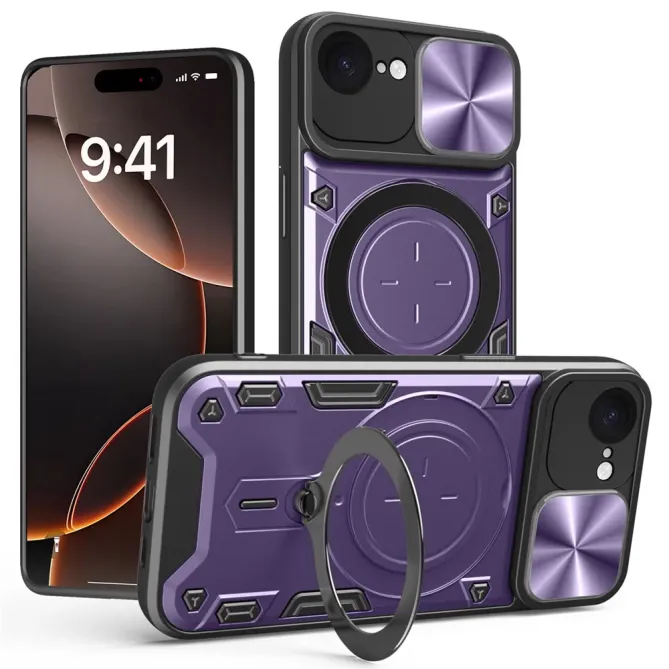 Coque iPhone 17e / 16e Armor avec Cache Caméra et Support Rotatif