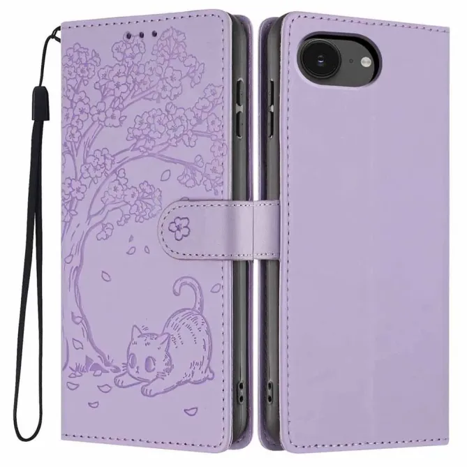 Housse iPhone 17e / 16e Arbre et Chat avec Dragonne