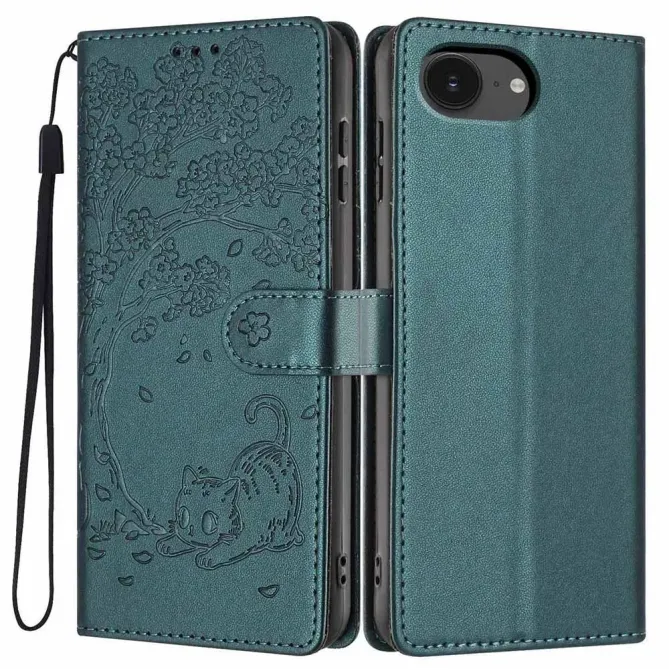 Housse iPhone 17e / 16e Arbre et Chat avec Dragonne