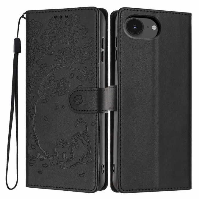 Housse iPhone 17e / 16e Arbre et Chat avec Dragonne