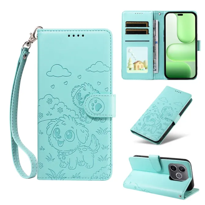 Étui Honor 600 Lite Motif Chiens avec Blocage RFID et Dragonne