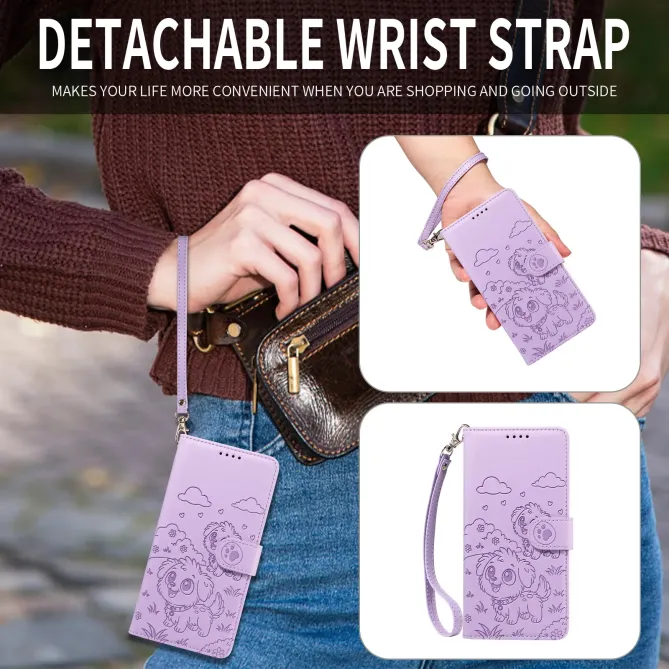 Étui Honor 600 Lite Motif Chiens avec Blocage RFID et Dragonne