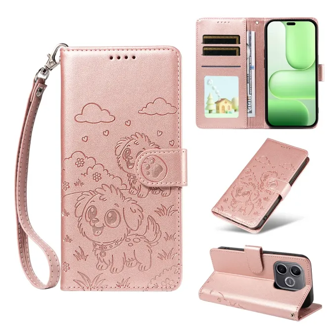 Étui Honor 600 Lite Motif Chiens avec Blocage RFID et Dragonne