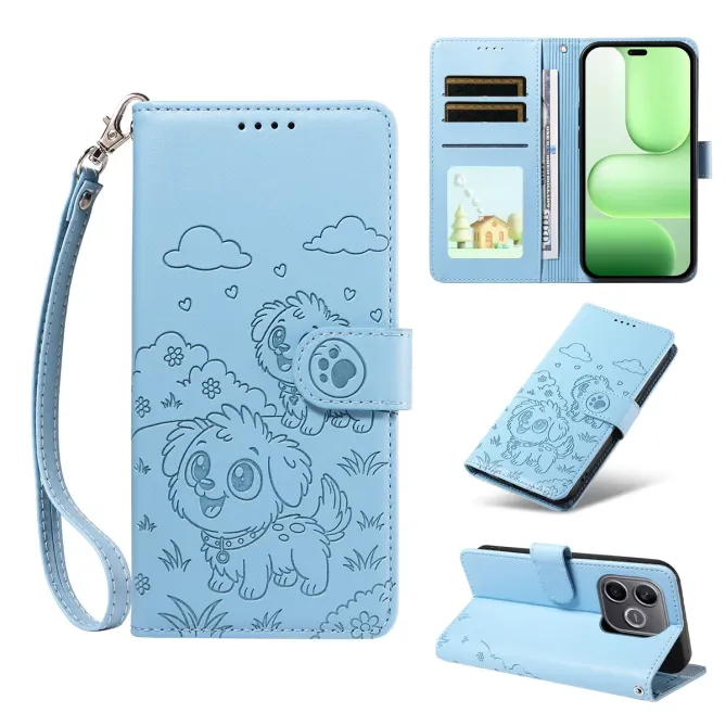 Étui Honor 600 Lite Motif Chiens avec Blocage RFID et Dragonne