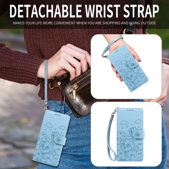 Étui Honor 600 Lite Motif Chiens avec Blocage RFID et Dragonne