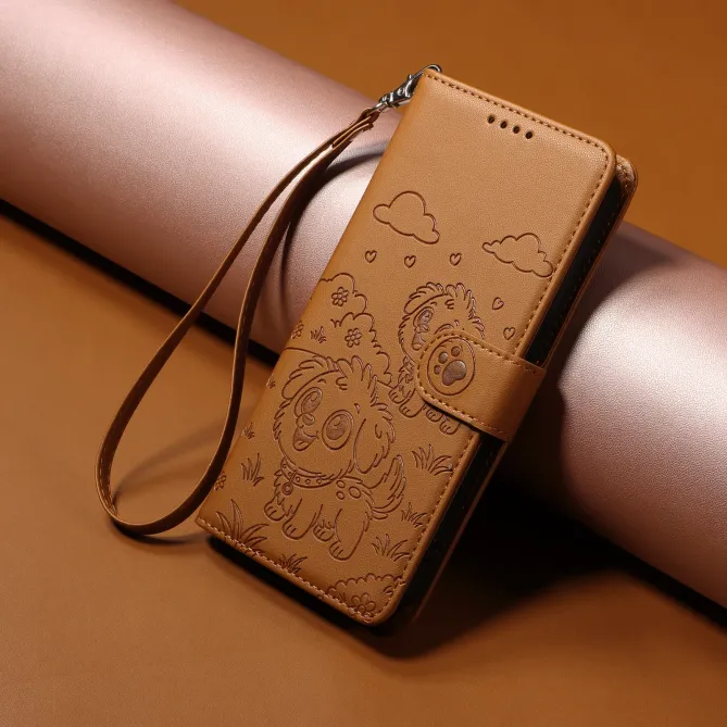 Étui Honor 600 Lite Motif Chiens avec Blocage RFID et Dragonne