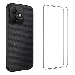 Coque Honor 600 Lite Carbone Magnétique avec 2 Verres Trempés