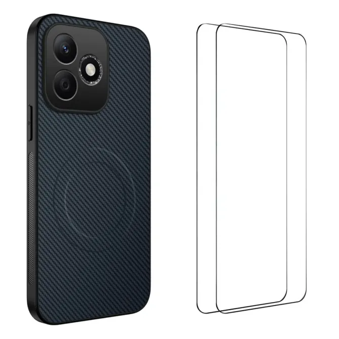 Coque Honor 600 Lite Carbone Magnétique avec 2 Verres Trempés