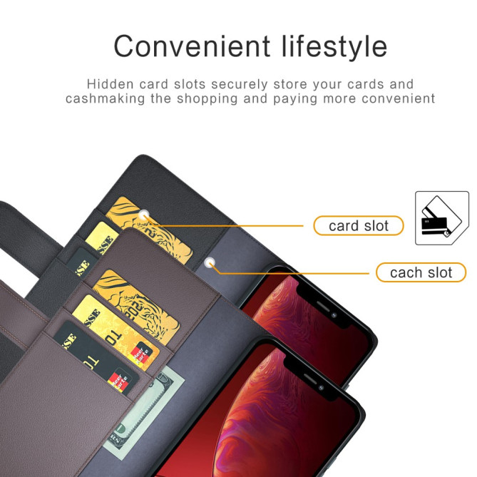 Housse iPhone 13 mini Portefeuille Support Cuir Véritable