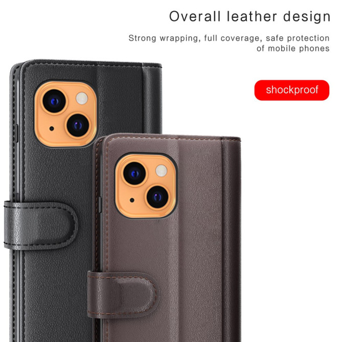 Housse iPhone 13 mini Portefeuille Support Cuir Véritable