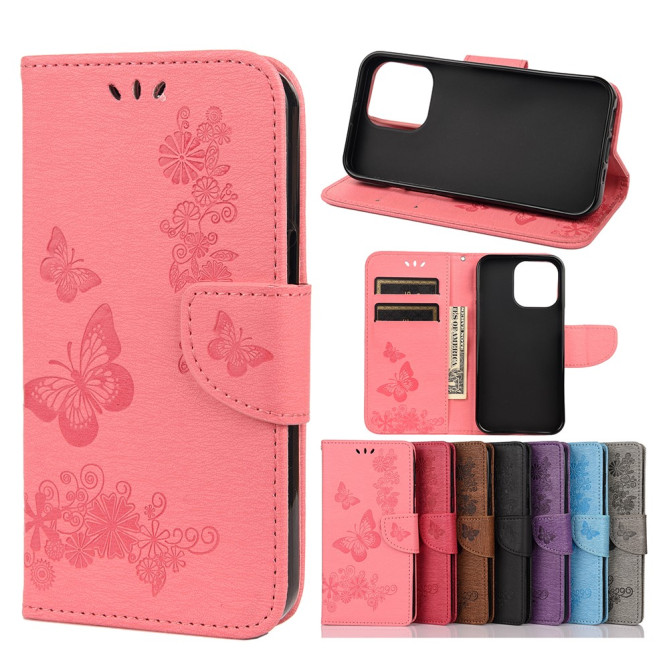 Housse iPhone 13 mini Papillon Floral Portefeuille Support