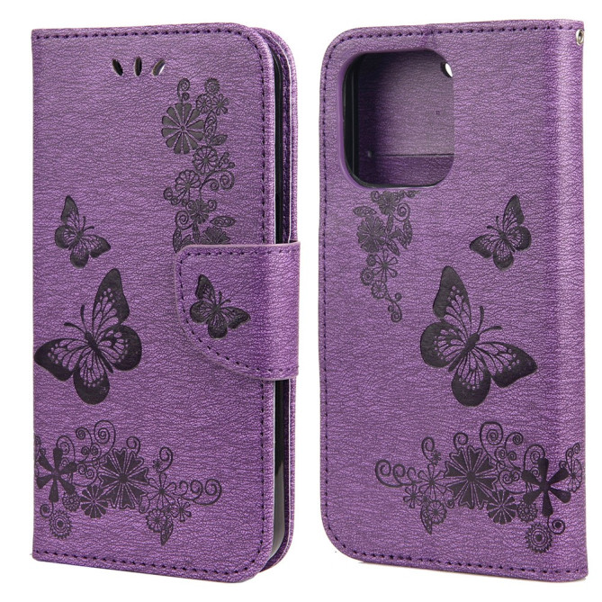 Housse iPhone 13 mini Papillon Floral Portefeuille Support