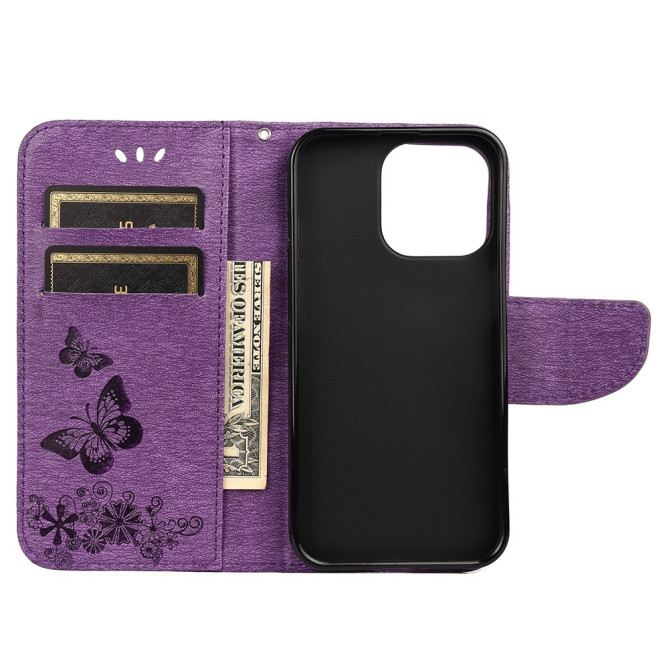 Housse iPhone 13 mini Papillon Floral Portefeuille Support