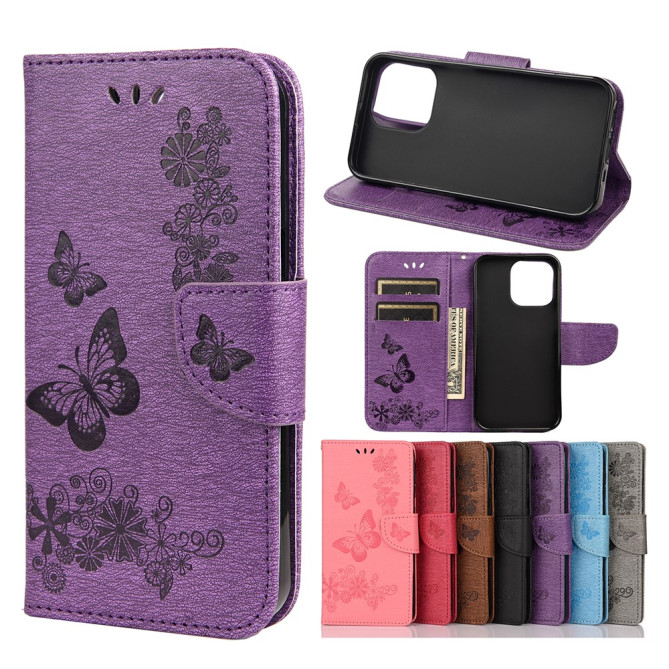 Housse iPhone 13 mini Papillon Floral Portefeuille Support