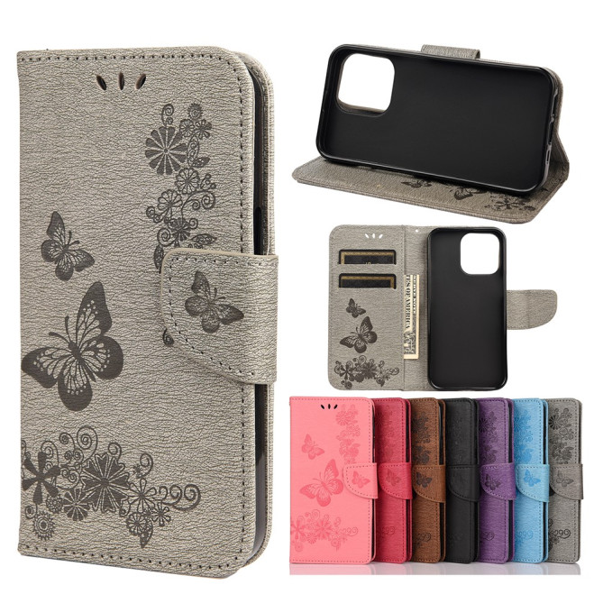 Housse iPhone 13 mini Papillon Floral Portefeuille Support