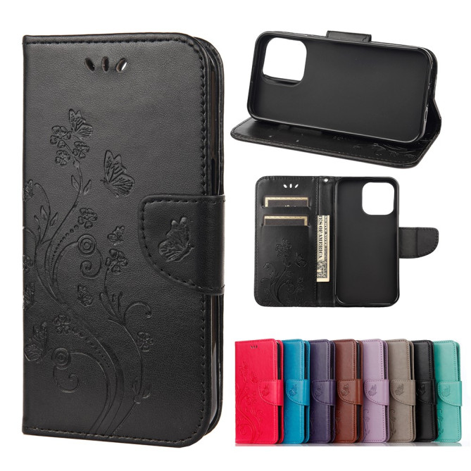Housse iPhone 13 mini Papillon Floral Portefeuille Support Modèle 2