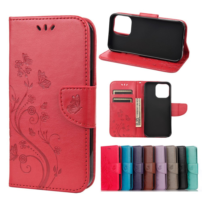 Housse iPhone 13 mini Papillon Floral Portefeuille Support Modèle 2