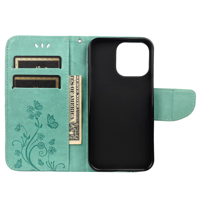 Housse iPhone 13 mini Papillon Floral Portefeuille Support Modèle 2