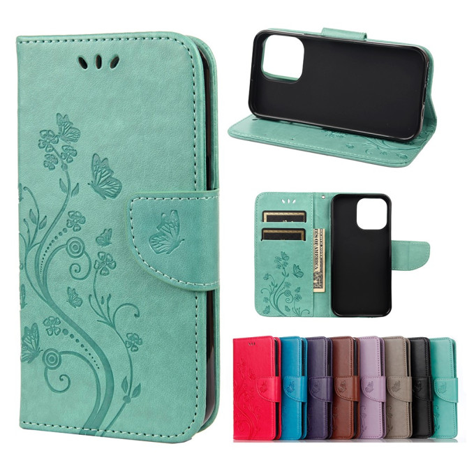 Housse iPhone 13 mini Papillon Floral Portefeuille Support Modèle 2