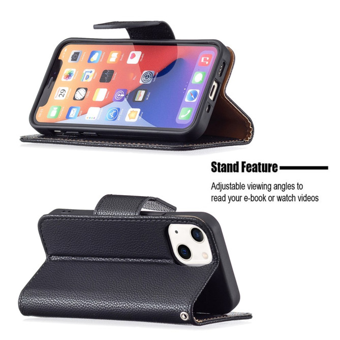 Housse iPhone 13 mini Portefeuille Support Litchi Modèle 4