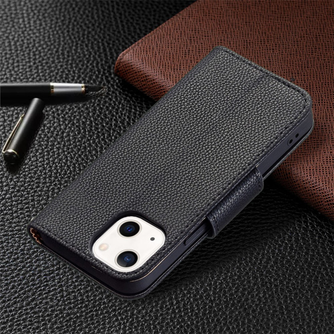 Housse iPhone 13 mini Portefeuille Support Litchi Modèle 4