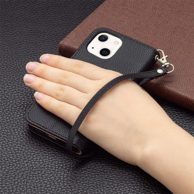 Housse iPhone 13 mini Portefeuille Support Litchi Modèle 4