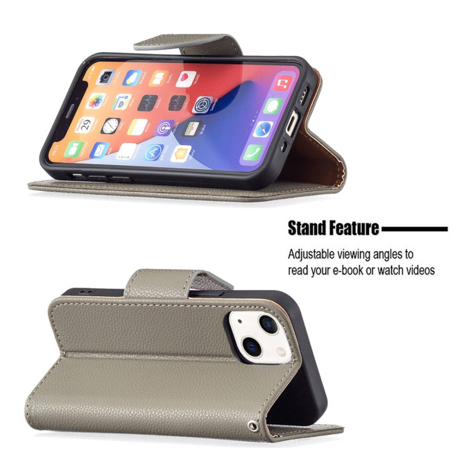 Housse iPhone 13 mini Portefeuille Support Litchi Modèle 4
