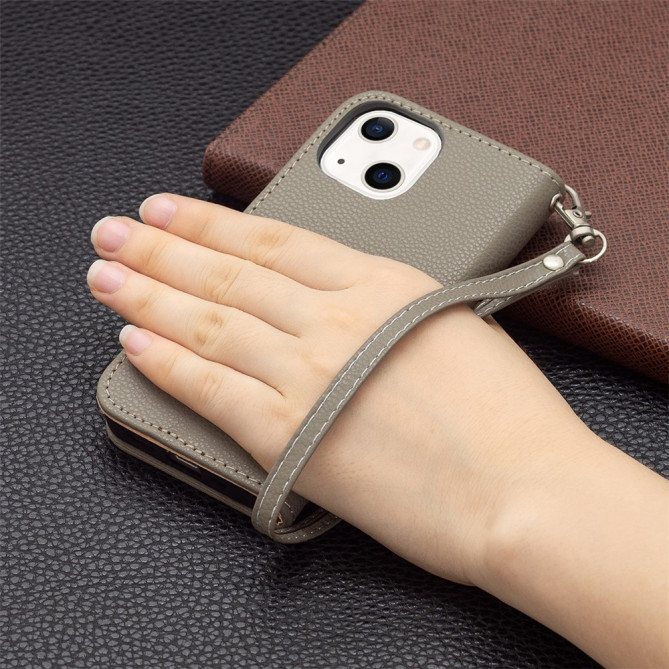 Housse iPhone 13 mini Portefeuille Support Litchi Modèle 4
