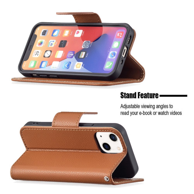 Housse iPhone 13 mini Portefeuille Support Litchi Modèle 4
