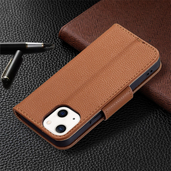 Housse iPhone 13 mini Portefeuille Support Litchi Modèle 4