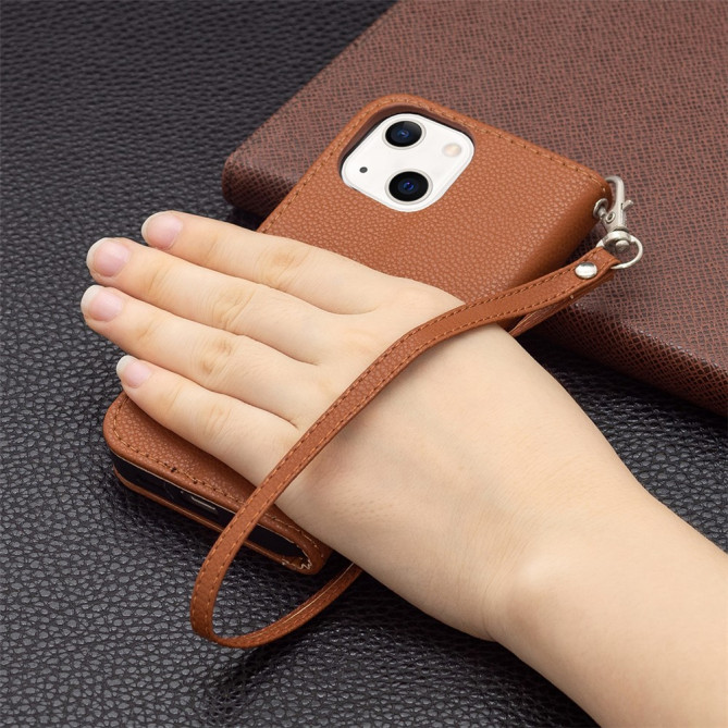 Housse iPhone 13 mini Portefeuille Support Litchi Modèle 4