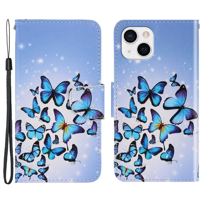 Housse iPhone 13 mini Papillon Bleu Portefeuille Support