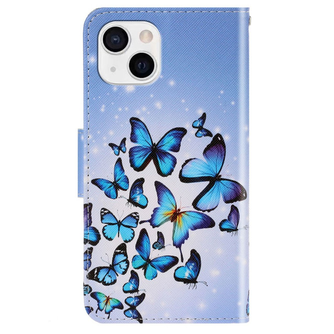 Housse iPhone 13 mini Papillon Bleu Portefeuille Support