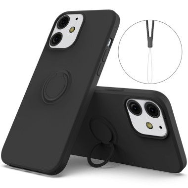 Housse iPhone 13 mini Silicone Liquide Anneau Support