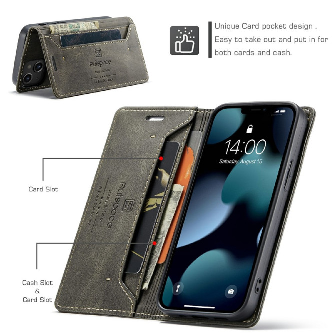 Housse iPhone 13 mini AUTSPACE Portefeuille RFID Rétro