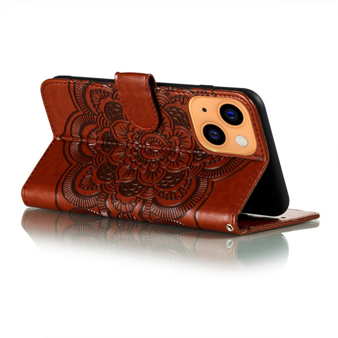 Housse iPhone 13 mini Mandala Floral Portefeuille Support Modèle 2