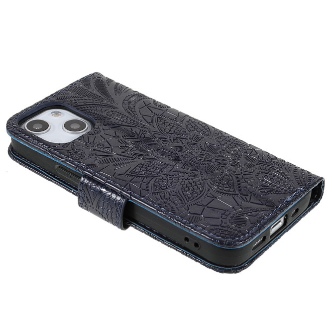 Housse iPhone 13 mini Dentelle Fleurie Portefeuille Support