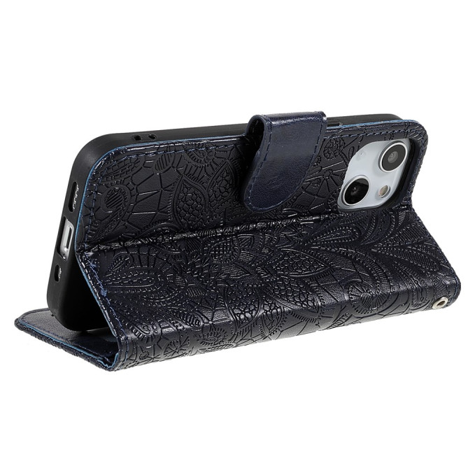 Housse iPhone 13 mini Dentelle Fleurie Portefeuille Support
